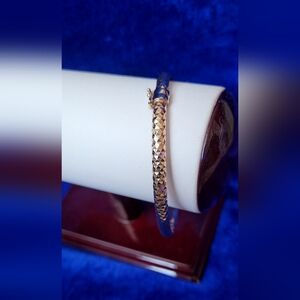 Rose Gold Over 925 Hinge Bangle Diamond Cut Bracelet 2.65" Diameter Italy